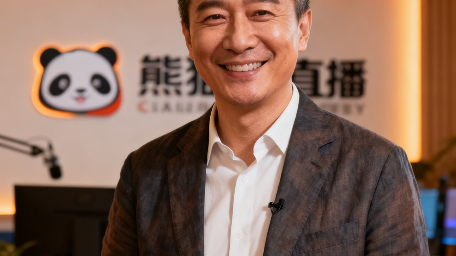 张磊，熊猫直播创始人兼CEO，四十多岁男性，穿着商务休闲装，站在直播间背景前微笑